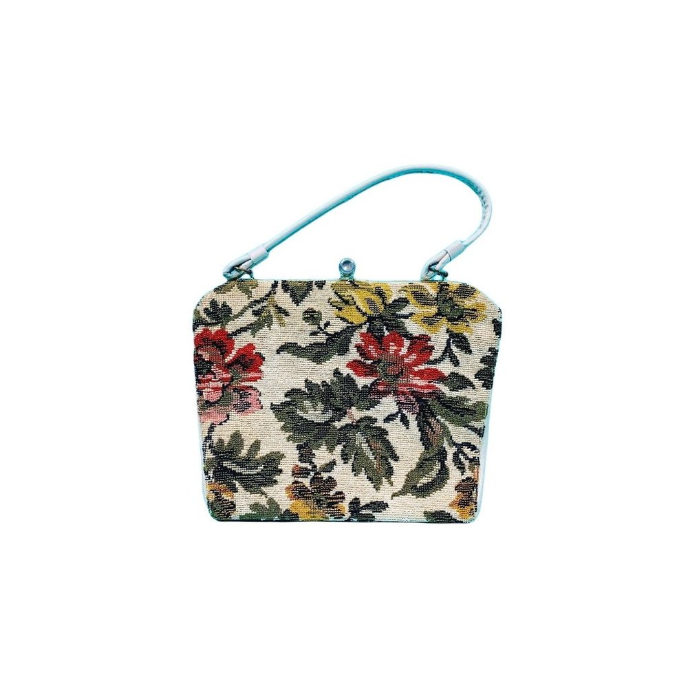 Vintage 1960s Tapestry Purse Floral Print Carpet Handbag